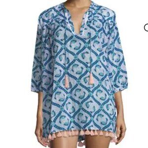 Roller Rabbit Djerba Mabuel Serafina Fish Novelty Print Tunic Tassel Fringe L